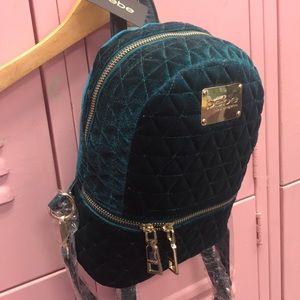 NWT Bebe teal velvet mini backpack